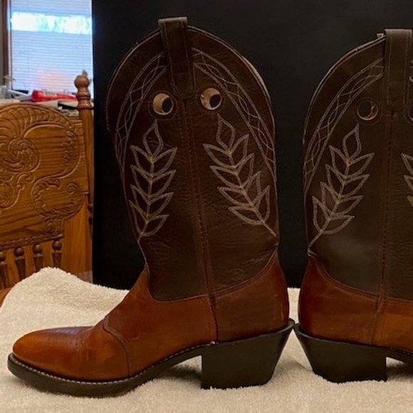 Double-H AG7 Work Western Men Sz 8 D Boot Leather Roper Cowboy Brown USA Made - Picture 5 of 7